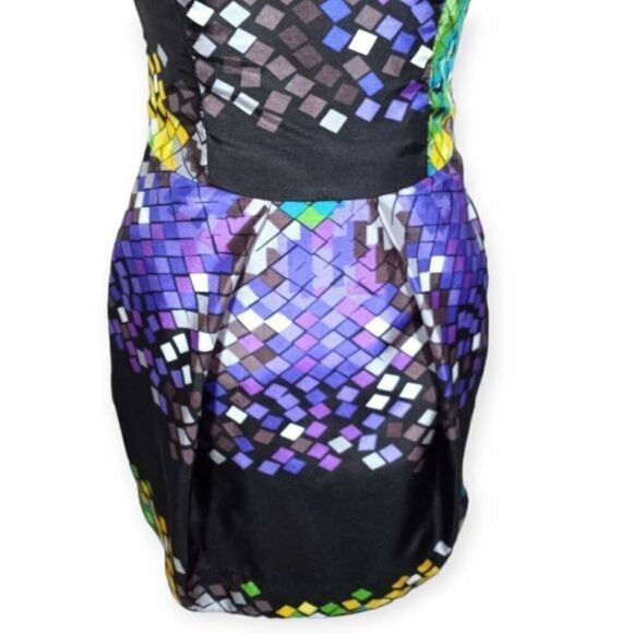 RUBBER DUCKY PURPLE, BLACK & YELLOW STRAPLESS DRESS W/POCKETS  SZ.S EUC. - Picture 3 of 6